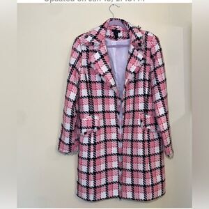 Stylish Pink Plaid Women's Coat